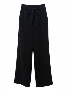 Stretchy Black High-Waist Wide-Leg Pants with Tie Belt